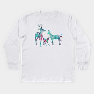 Deer Family Watercolor Painting 2 Kids Long Sleeve T-Shirt